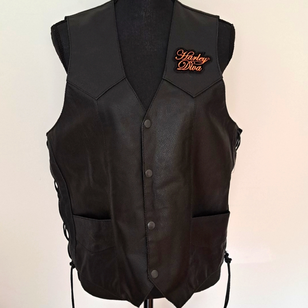 Ladies "Harley Diva" Harley Davidson Leather Vest with Side Corset Laces Size S